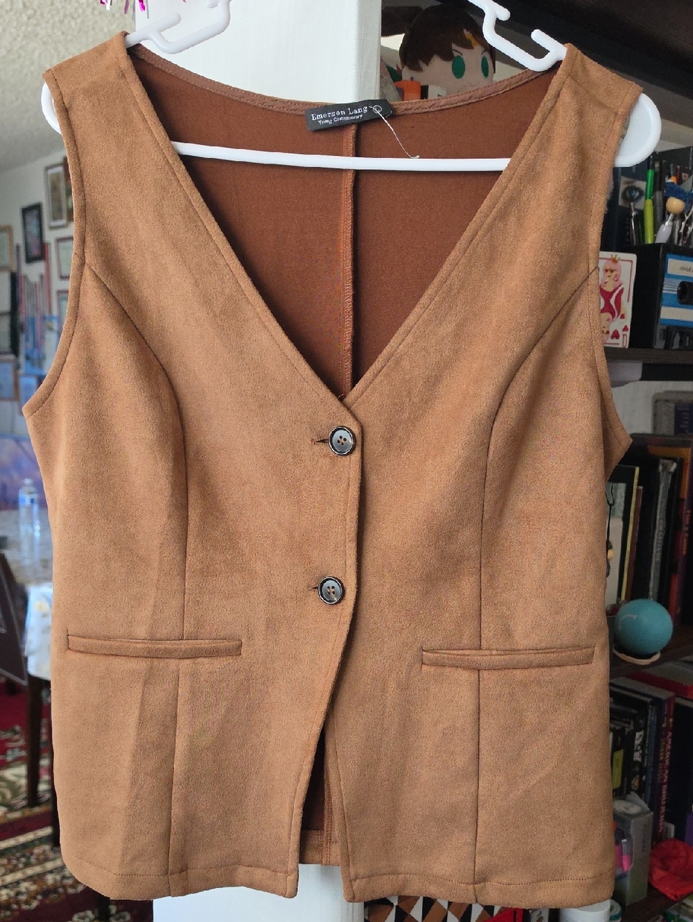 Lawrence Langs Brown Suede-Look Button Front Vest